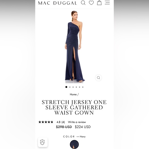 NWT Mac Duggal Stretch Jersey One Sleeve Gathered Waist Gown Dress Navy Size 10 - Picture 5 of 12